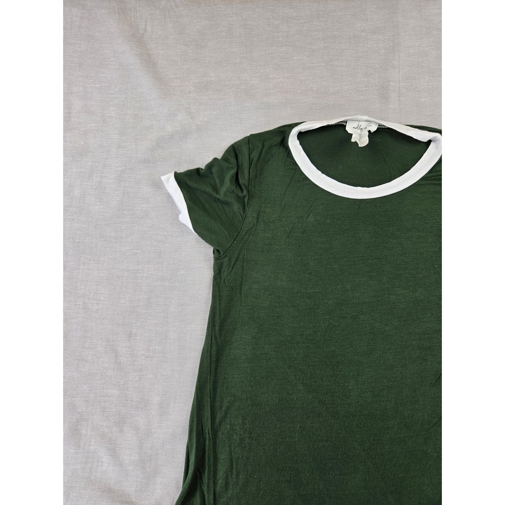 Molly + Rose Womens Green White Ringer Tee Short Sleeve Rayon Spandex Top S - Picture 7 of 10